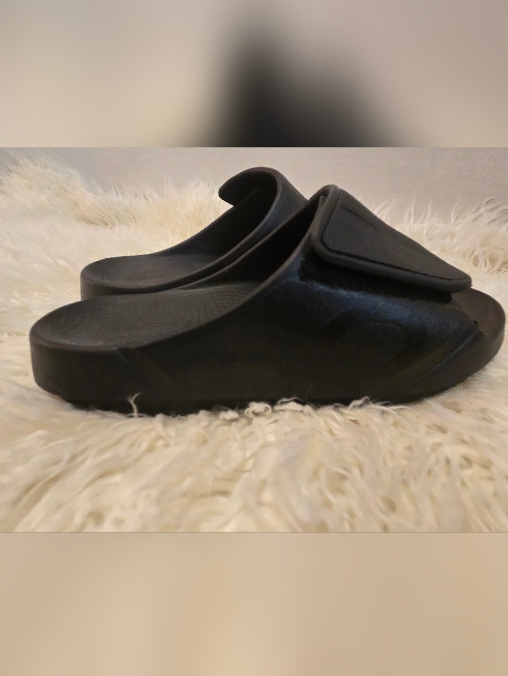 Oofos OOahh Sports Slide Mens Size 10 Black Recovery Comfort Adjustable Casual